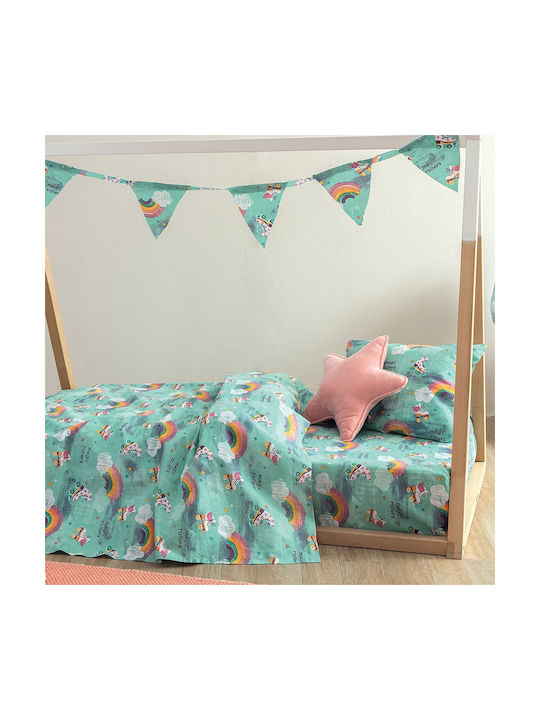 Palamaiki My Kingdom Baby Sheets Set Crib Cotton Fitted Green 70x140cm