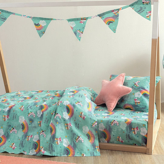 Palamaiki My Kingdom Baby Sheets Set Crib Cotton Fitted Green 70x140cm
