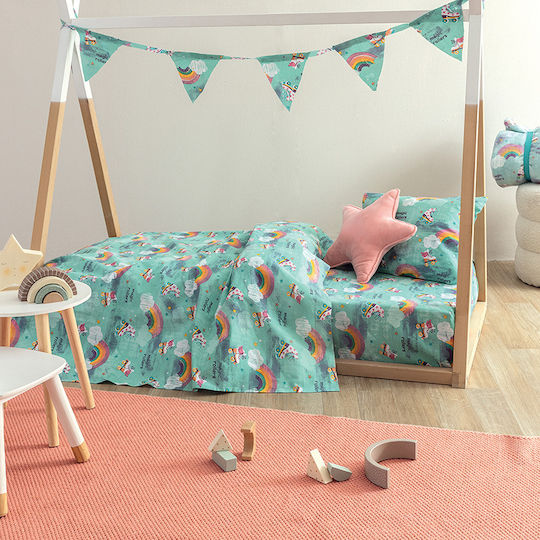 Palamaiki My Kingdom Baby Sheets Set Crib Cotton Fitted Green 70x140cm