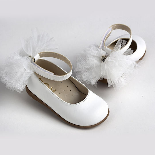 Ever Kid Pantofi de botez pentru fetițe Balerine Culoare Full Face Alb