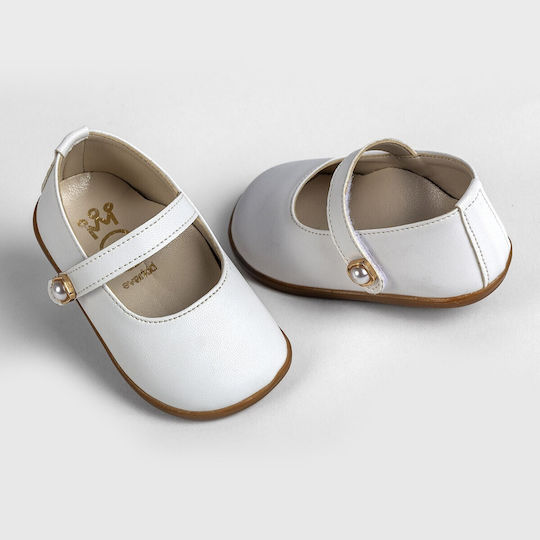 Ever Kid Pantofi de botez pentru fetițe Balerine Papuci de botez cu talpă moale Alb