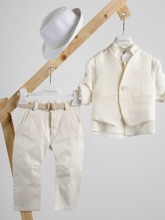 Piccolino Baptism Suit with Vest for Boys Luciano Ecru AG23S59 Ivory