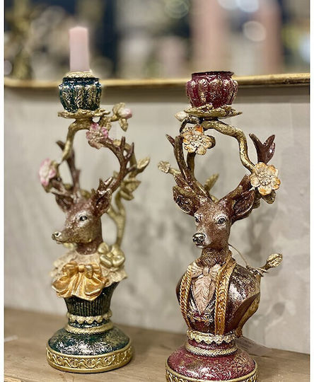 Zaros Christmas Burgundy Candlestick 30.5x13cm