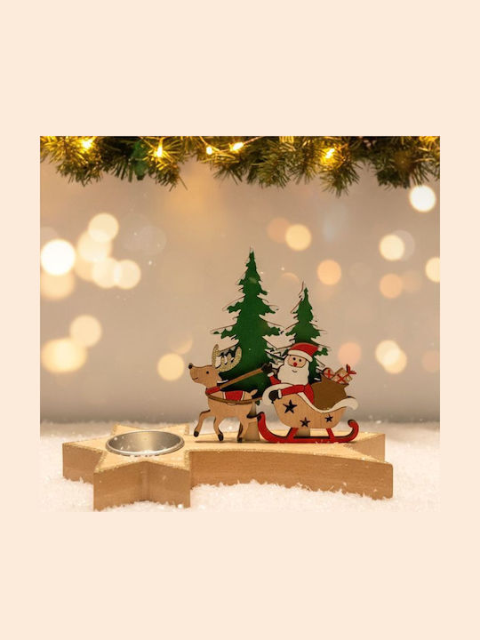 +Efo Christmas Wood Candlestick 18x13.5cm