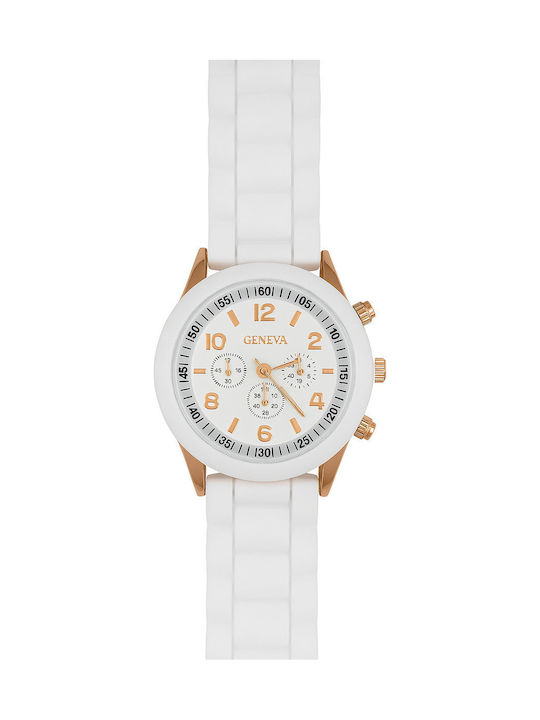 Women'S Watch Chronograph Battery Set With White Rubber Strap Bracelet Set