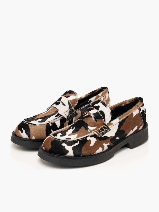 Leather Women's Loafers in Tabac Brown Color