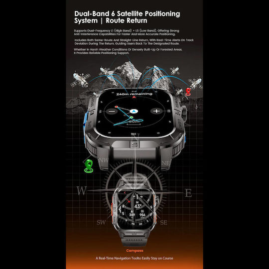 Microwear GTH3 Stainless Steel Smartwatch with Heart Rate Monitor (Blue)
