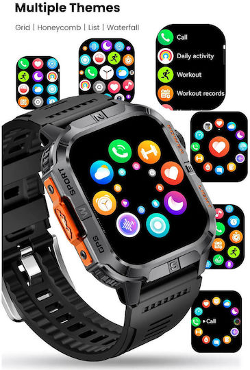 Microwear GTH3 Stainless Steel Smartwatch with Heart Rate Monitor (Orange)