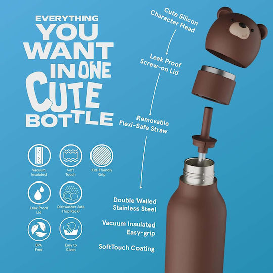 Asobu Bestie Kids Water Bottle Thermos Stainless Steel with Straw 460ml
