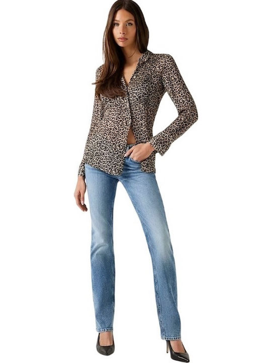 Clouis Langärmelig Damen Hemd Leopard Druck