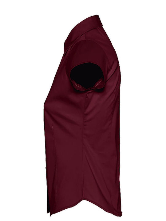 Excess Kurzärmelig Damen Hemd Medium Burgundy Monochrom