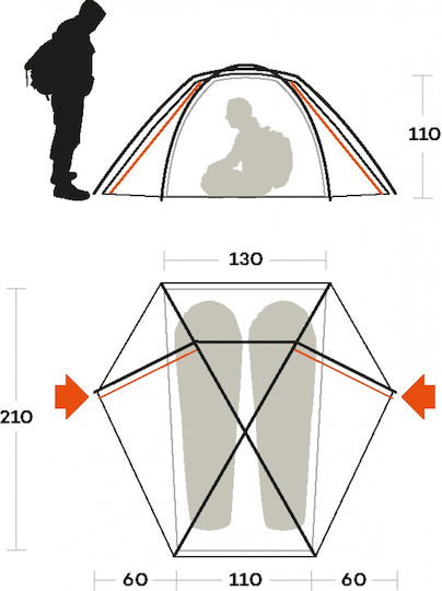 Ferrino Trivor 2 Σκηνή Camping Igloo Ορειβασίας Πορτοκαλί με Διπλό Πανί 4 Εποχών για 2 Άτομα Αδιάβροχη 3000mm 210x130x110εκ.