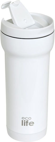 Ecolife Recyclable Glass Thermos Stainless Steel BPA Free 420ml White