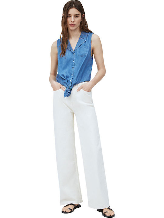 Bay Knot Women's Denim Sleeveless Shirt Blue