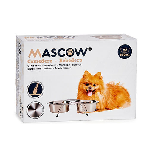 Stainless Steel Bowl Water for Dog & Cat with Base 2x 800ml 34.5cm in Silver Color