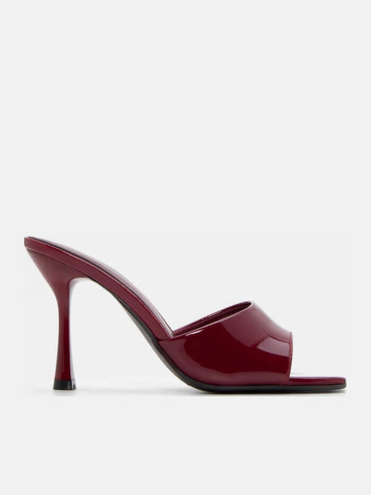 Women's Mules with Thin High Heel in Burgundy Color