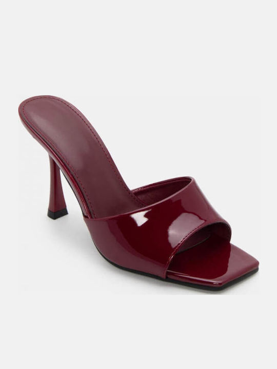 Women's Mules with Thin High Heel in Burgundy Color