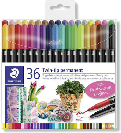 Staedtler Permanent Μαρκαδόροι Ζωγραφικής με Διπλή Μύτη Σετ 36 χρώματα