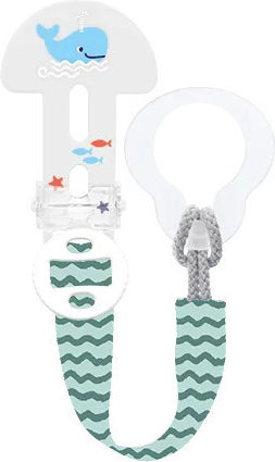 Mam Pacifier Ribbon Clip It! & Cover made of Fabric Green Green 2 Pieces