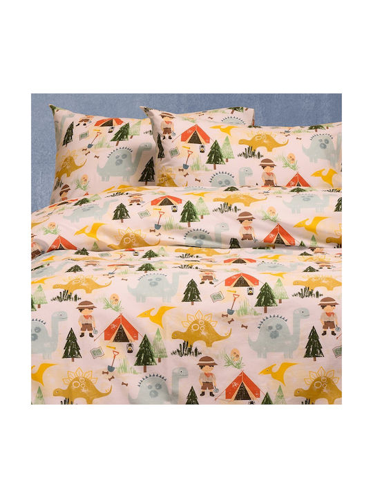 Melinen Sheet Set Single with Elastic Band Cotton Red 100x232cm 3pcs