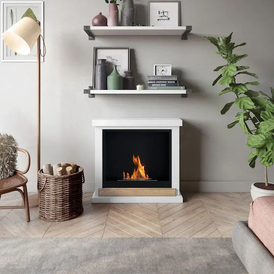 Tagu Indoor Wall Mounted Bioethanol Fireplace White 75x24.5x67.6cm