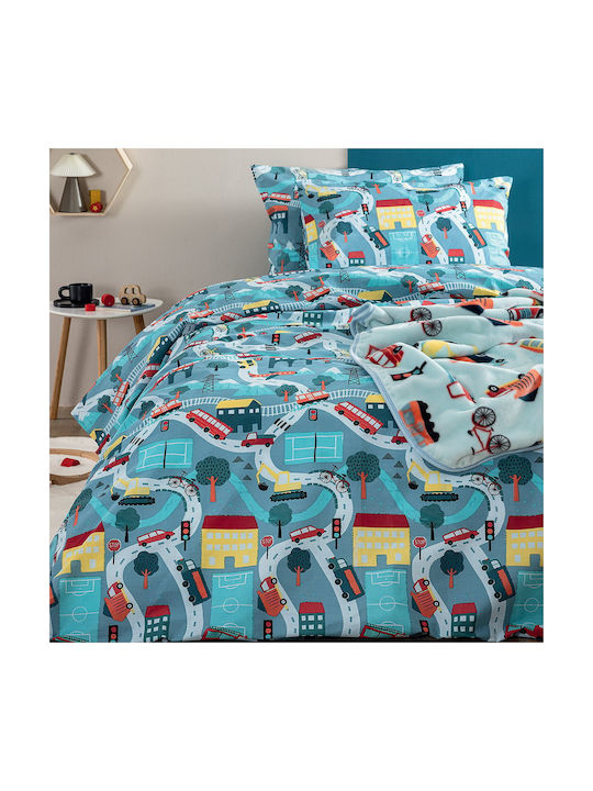 Palamaiki Set Kids Duvet Cover Single with Pillowcase Cotton Light Blue 160x240cm