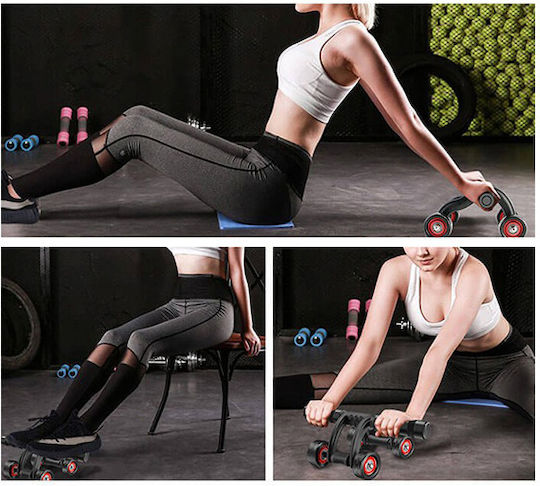 Abdominal Wheel Black with Anti-Slip Handles & Mat και Μπάρα Εκγύμνασης Σώματος Μαύρη/Κόκκινη