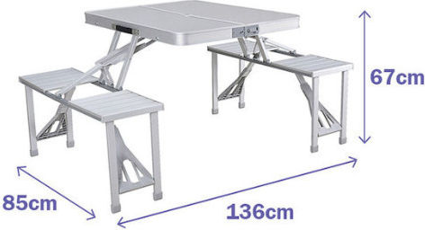 Marbueno Masă De Picnic - Bancă Pliabilă Din Aluminiu 136x85x85cm Gri