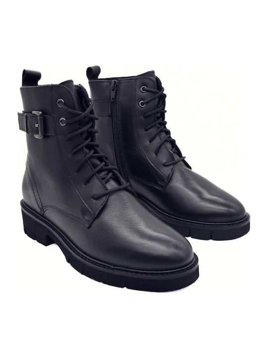 Leder Stiefeletten Damen Schwarz