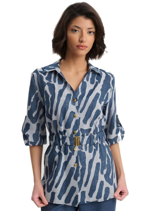 Langärmelig Damen Hemd Indigo