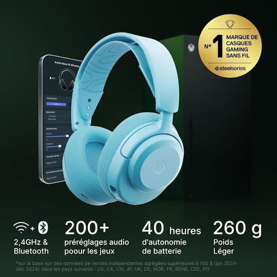 SteelSeries Arctis Nova 3X Надушници Геймърски слушалки с връзка Bluetooth / USB Aqua за PC / PS4 / PS5 / XBOX