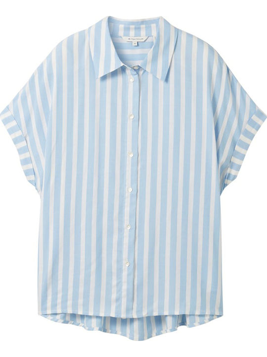 Къс ръкав Женска Риза Offwhite Blue На райета