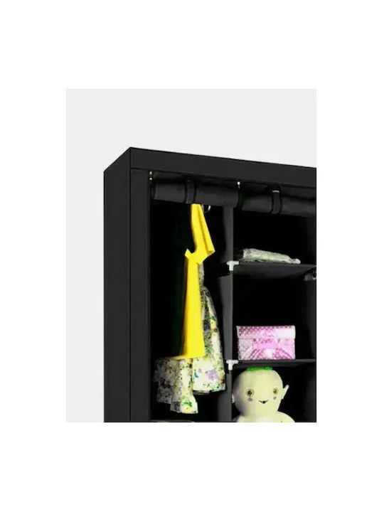 Fabric Wardrobe with Zipper and Shelves in Black Color 130x45x175cm