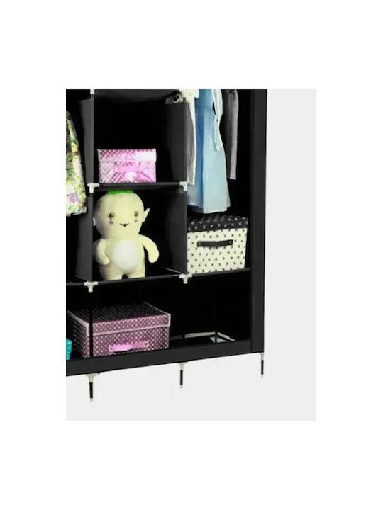 Fabric Wardrobe with Zipper and Shelves in Black Color 130x45x175cm