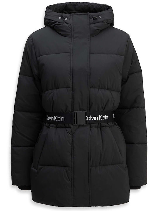 Lang Damen Puffer Jacke Black
