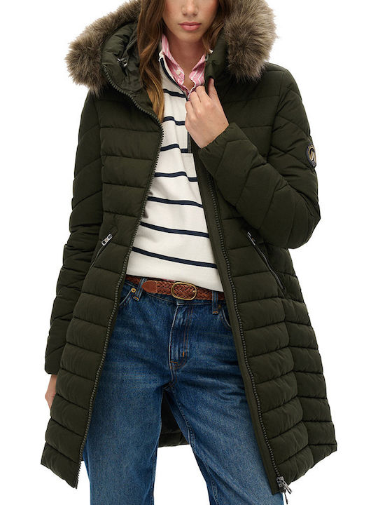 Fuji Faux Women's Puffer Jacket for Winter with Hood SURPLUS GOODS OLIVE GREEN
