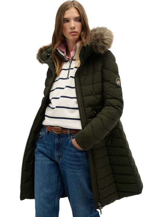 Fuji Faux Women's Puffer Jacket for Winter with Hood SURPLUS GOODS OLIVE GREEN