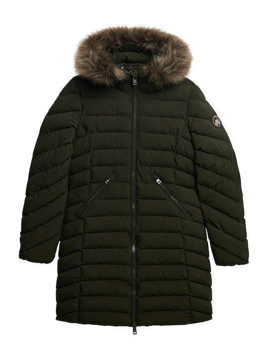 Fuji Faux Women's Puffer Jacket for Winter with Hood SURPLUS GOODS OLIVE GREEN