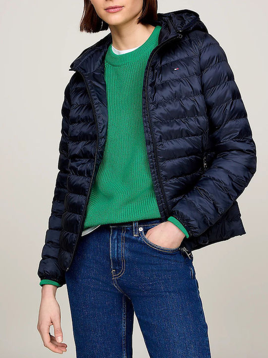 Κοντό Γυναικείο Puffer Μπουφάν για Χειμώνα DarkBlue