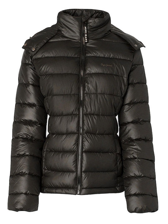 Alexa Women's Short Puffer Jacket for Winter with Hood Black
