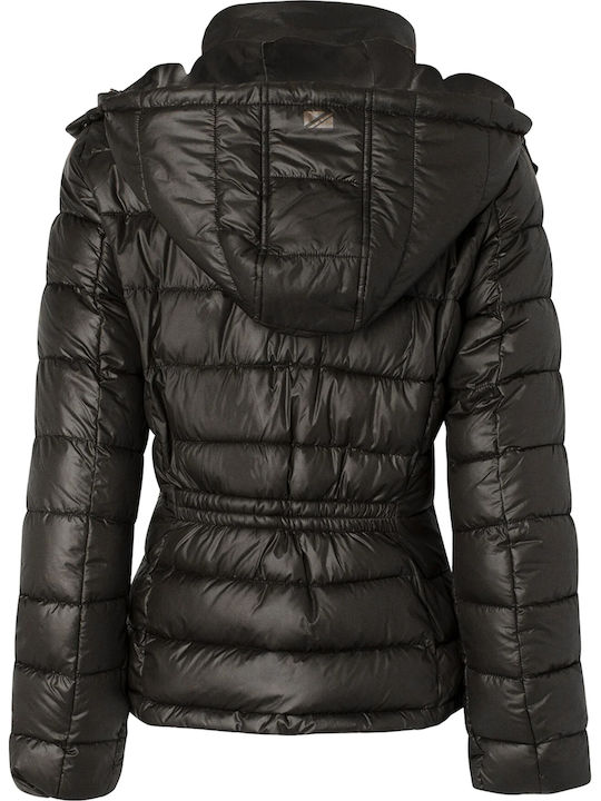Alexa Women's Short Puffer Jacket for Winter with Hood Black