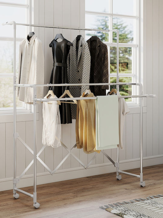 HomCom Stainless Steel Folding Floor Clothes Drying Rack with Hanging Length 50m