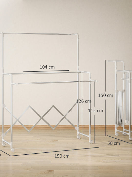 HomCom Stainless Steel Folding Floor Clothes Drying Rack with Hanging Length 50m