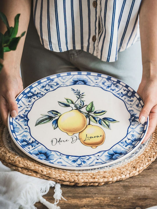 Hermia Plate Shallow Ceramic Multicolour with Diameter 30cm