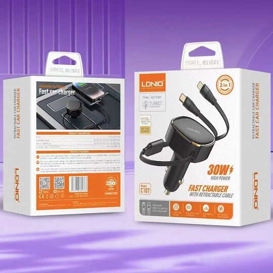 Ldnio Car Charger 30W with Cable Lightning / Type-C