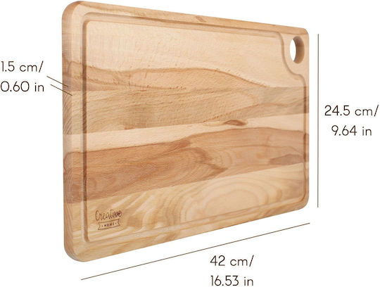 Creative Home Großes Holzschneidebrett Fleisch 42 x 24,5 x 1,5 cm Schneidebrett mit Rille