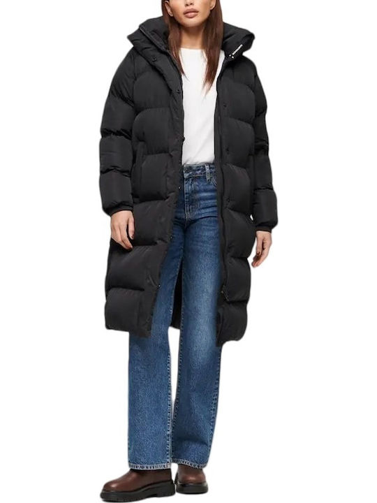 Lang Damen Puffer Jacke für Winter Black