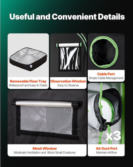 Indoor Grow Tent Vevor 60 X 60 X 180 Cm 600d High Reflectivity Mylar Indoor Plant Tent Observation Window Floor Tray & Heavy Duty Zipper Grow Tents Fruit Flower Vegetables