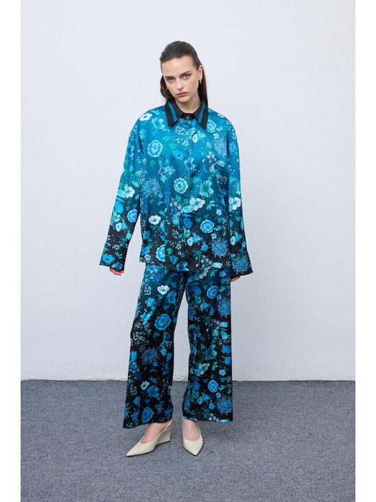 Γυναικείο Μπλε Σετ με Παντελόνι Floral