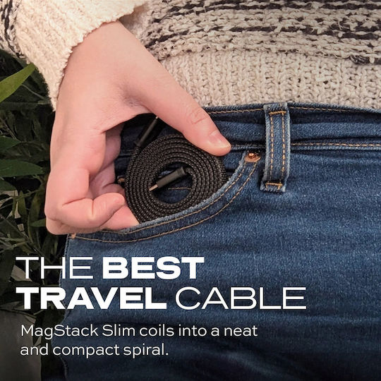 Statik MagStack Slim Pro Flat / Magnetic / Braided USB 2.0 Cable USB-C male - USB-C 100W PD Μαύρο 1m